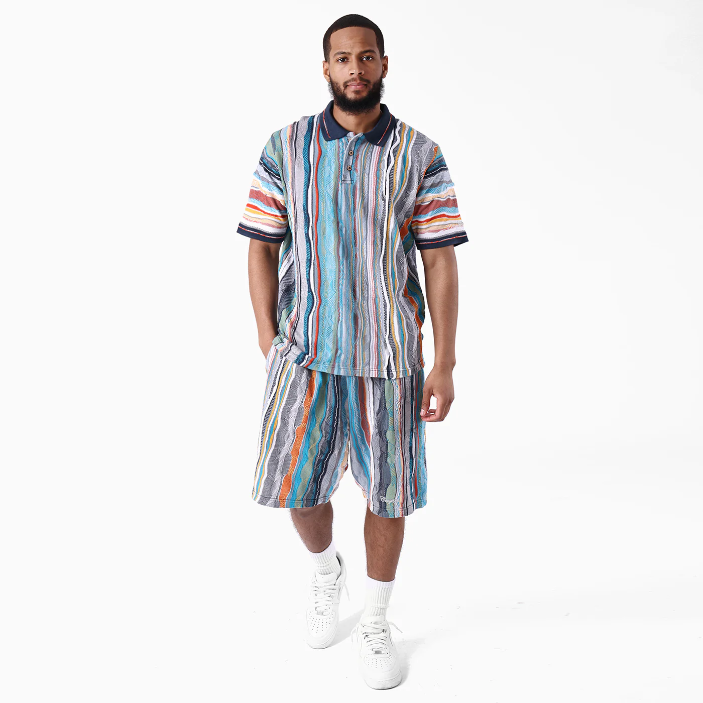 New - COOGI Light Weight Sweater Knit Polo in Blue and Gray - Image 3