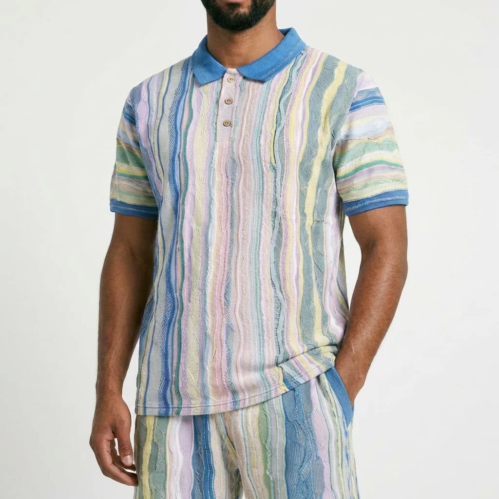 New - COOGI Light Weight Sweater Knit Polo in Pink and Blue Polo - Image 3