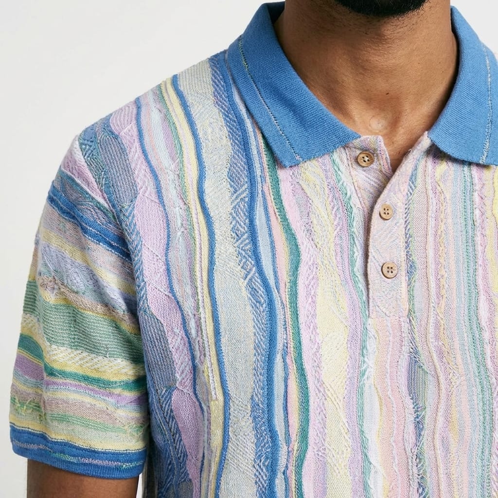 New - COOGI Light Weight Sweater Knit Polo in Pink and Blue Polo - Image 4